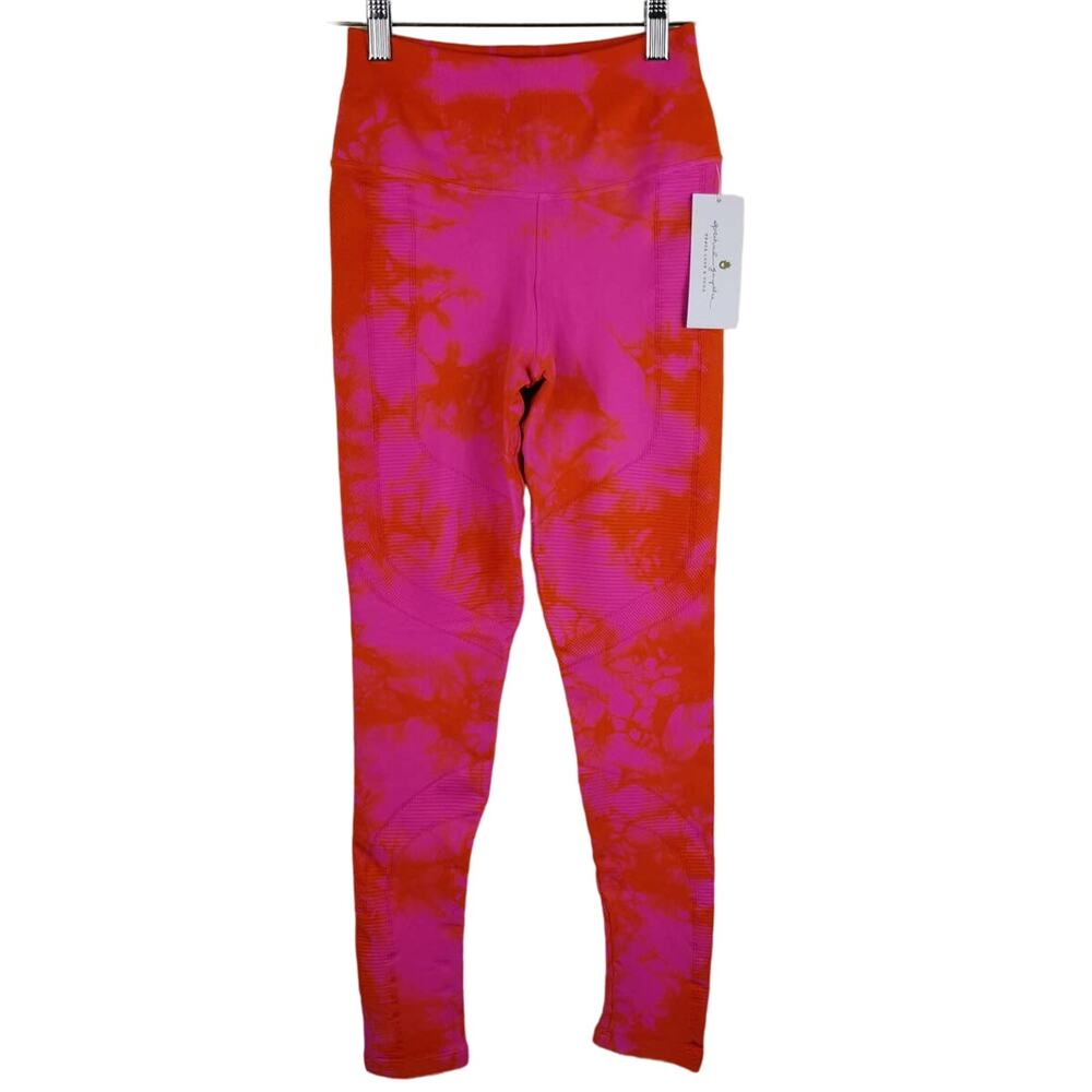 Spiritual Gangster Pink Orange Tie Dye Women's Athletic Leggings M/L NWT
